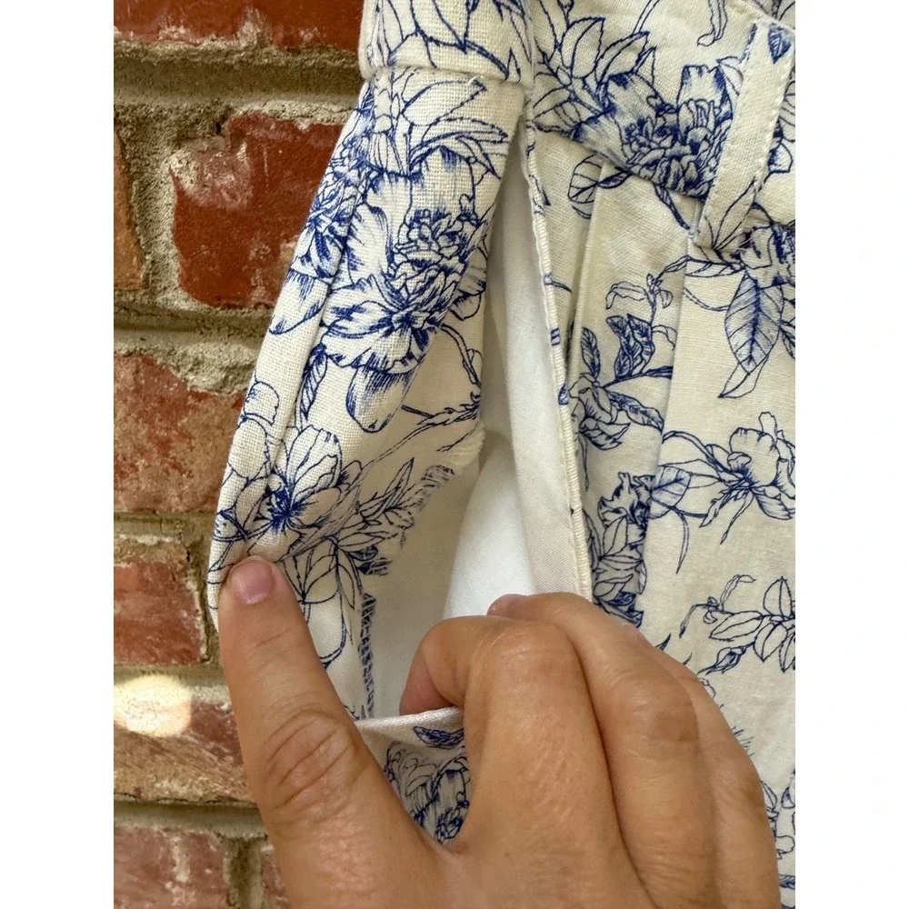 Jason Wu Floral Toile Linen Blend Halter Vest Wide Leg Pants Set Blue White 8 - Picture 13 of 14